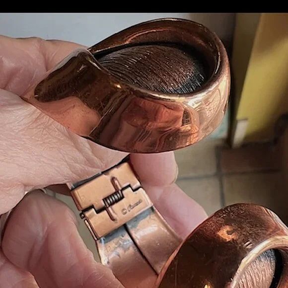 Vintage Mid Century Mod Renoir COPPER hinged Cuff Bracelet & Brooch Set - Picture 9 of 15